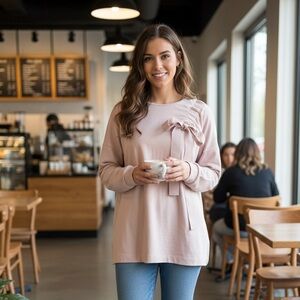 COS Dusty Rose Bow Ruched Shoulder Top